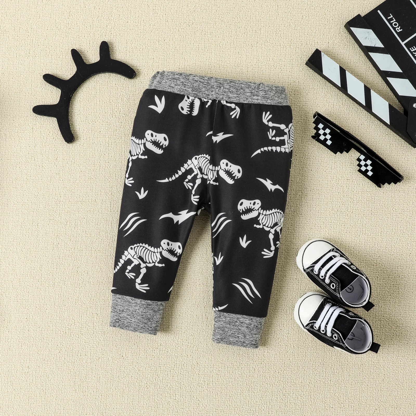 Children Autumn Baby Boy Suit Cartoon Dinosaur Printed Long Sleeve Trousers Pants Hoodie Two-piece Set