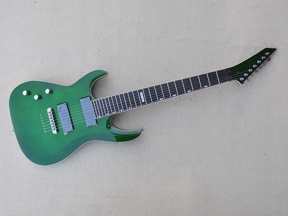 

7 Strings Left Hand Green Electric Guitar with Rosewood Fretboard,Strings Through Body,Customizable