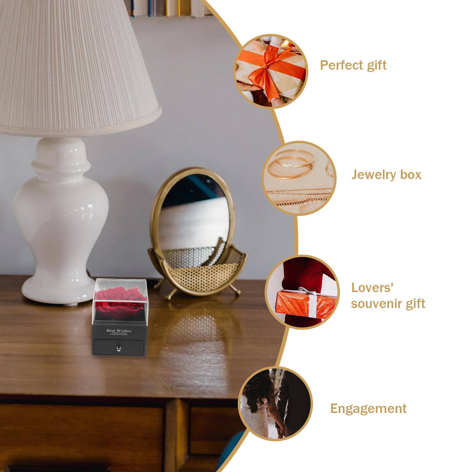 

Jewelry Box Romantic Preserved Flower Gift Box for Women Valentine Wedding Anniversary Bridal Shower Portable