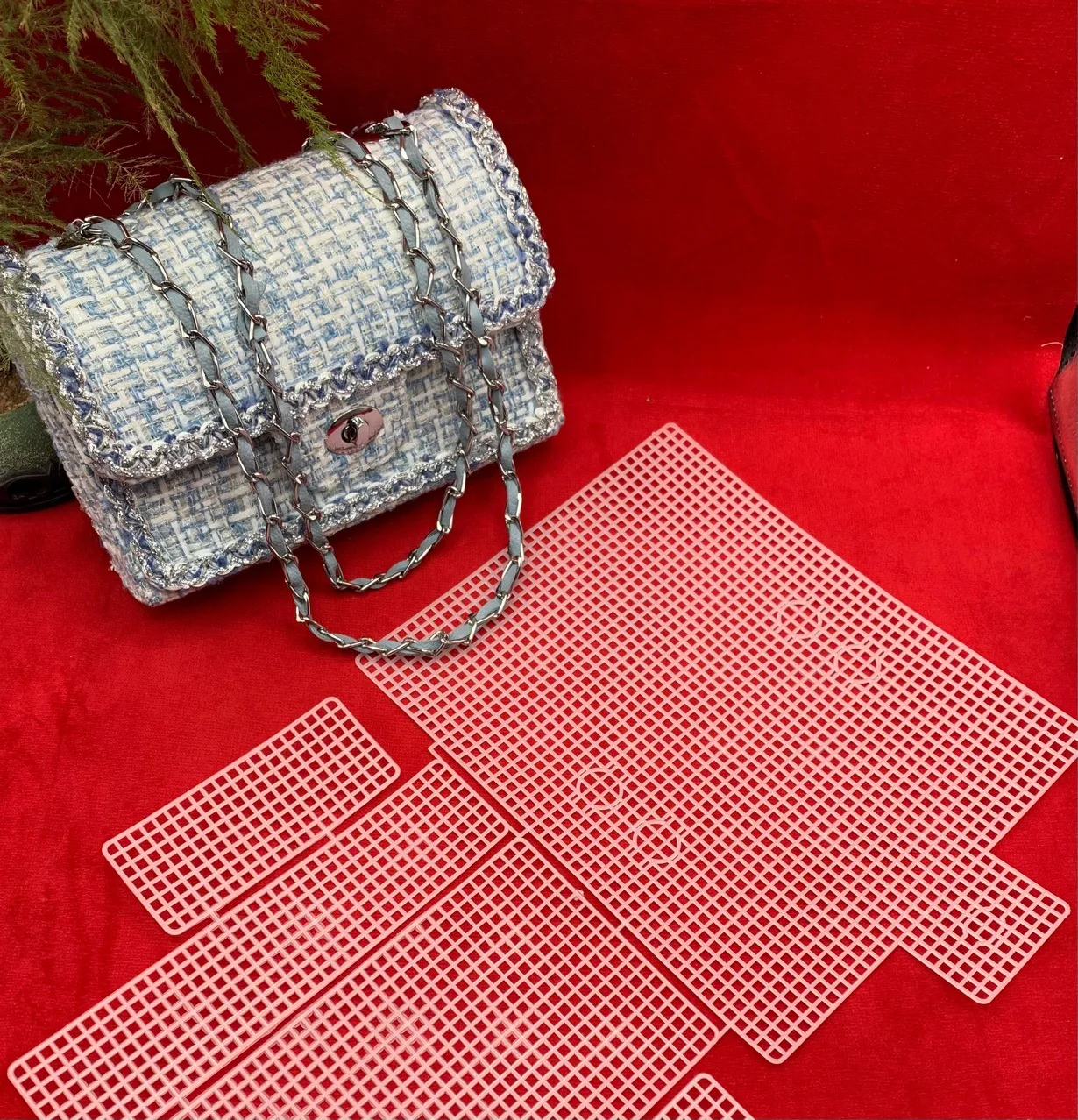 Weihnachts geschenk Herz stricken Weben Kunststoff Mesh Sheet DIY Nähen gewebte Tasche Zubehör Geldbörse Herstellung liefert Häkel projekte – Detail 2