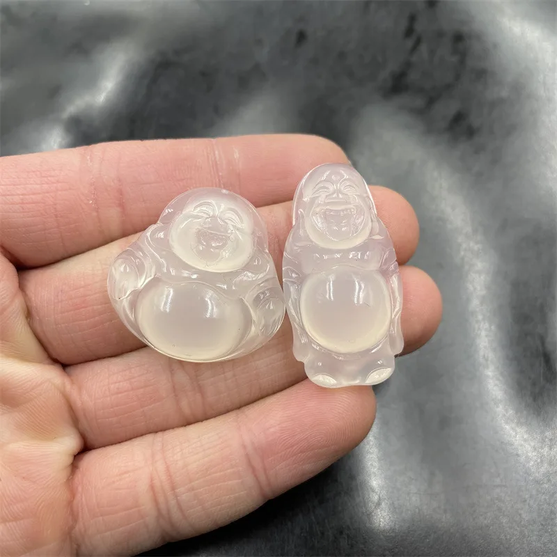 Cheap Jade Ice-like White Chalcedony Big Belly Buddha Pendant White Agate Station Buddha Pendant Smiling Buddha