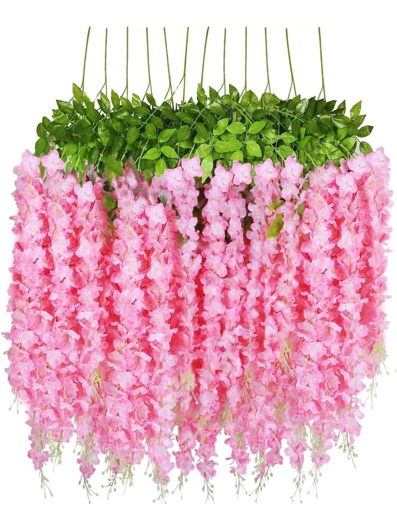

12pcs Wisteria Artificial Fake Flower Bushy Vine Ratta Hanging Garland For Wedding Home Wall Decor Pink