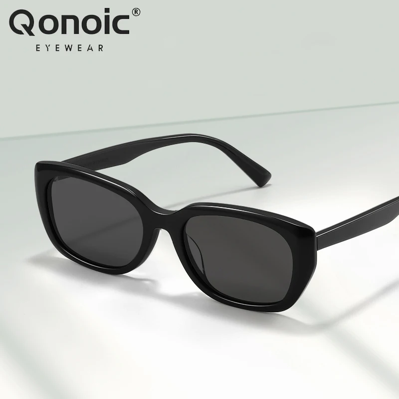 

QONOIC Cat Eye Sunglasses Rectangle Acetate Frame Nylon Lens Fashion Design Perfect for Summer UV400 AB23105