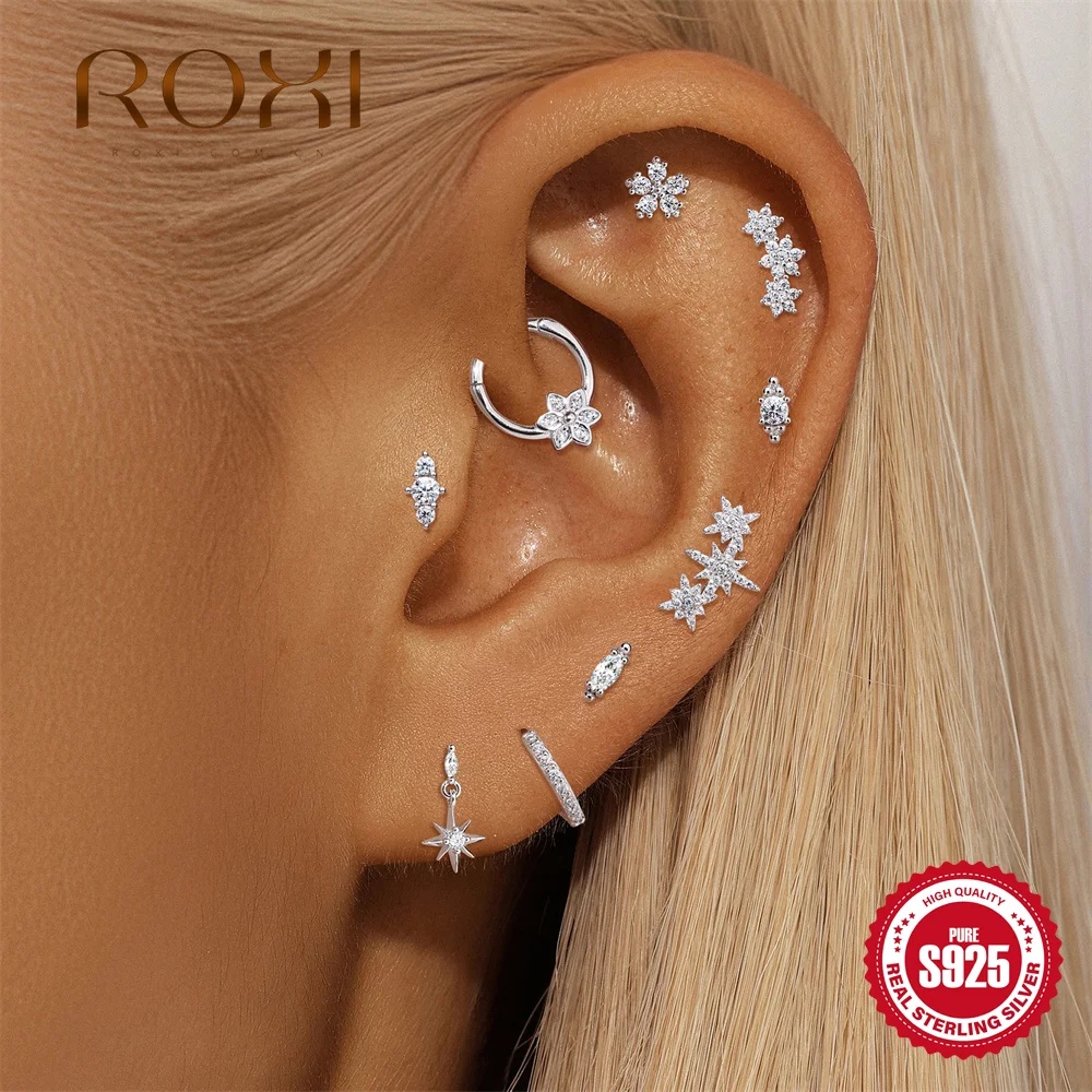 

ROXI Moissanite 925 Sterling Silver Flower/Star Pendant for Women Flat Back Piercing 16G Stud Helix Fine Jewelry Birthday Gifts