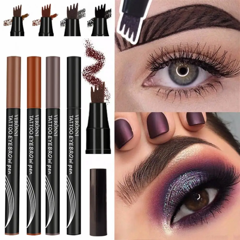 Liquid Eyebrow Pencil with Four-fork Brush Waterproof Eye Brow Liner Easy to Color Eyebrow Definition Pencil Makeup Supplies