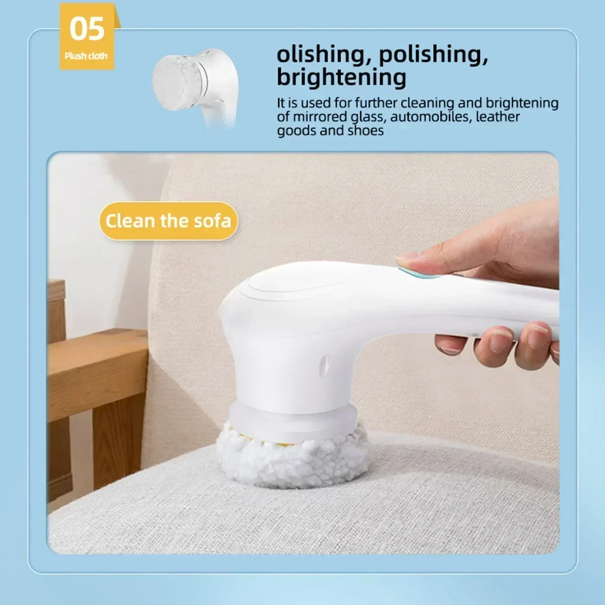 فرشاة تنظيف كهربائية، كرة فولاذية، خمسة رؤوس فرشاة، مقبض طويل، تنظيف باليد، قطعة أثرية لغسل أطباق المطبخ #6