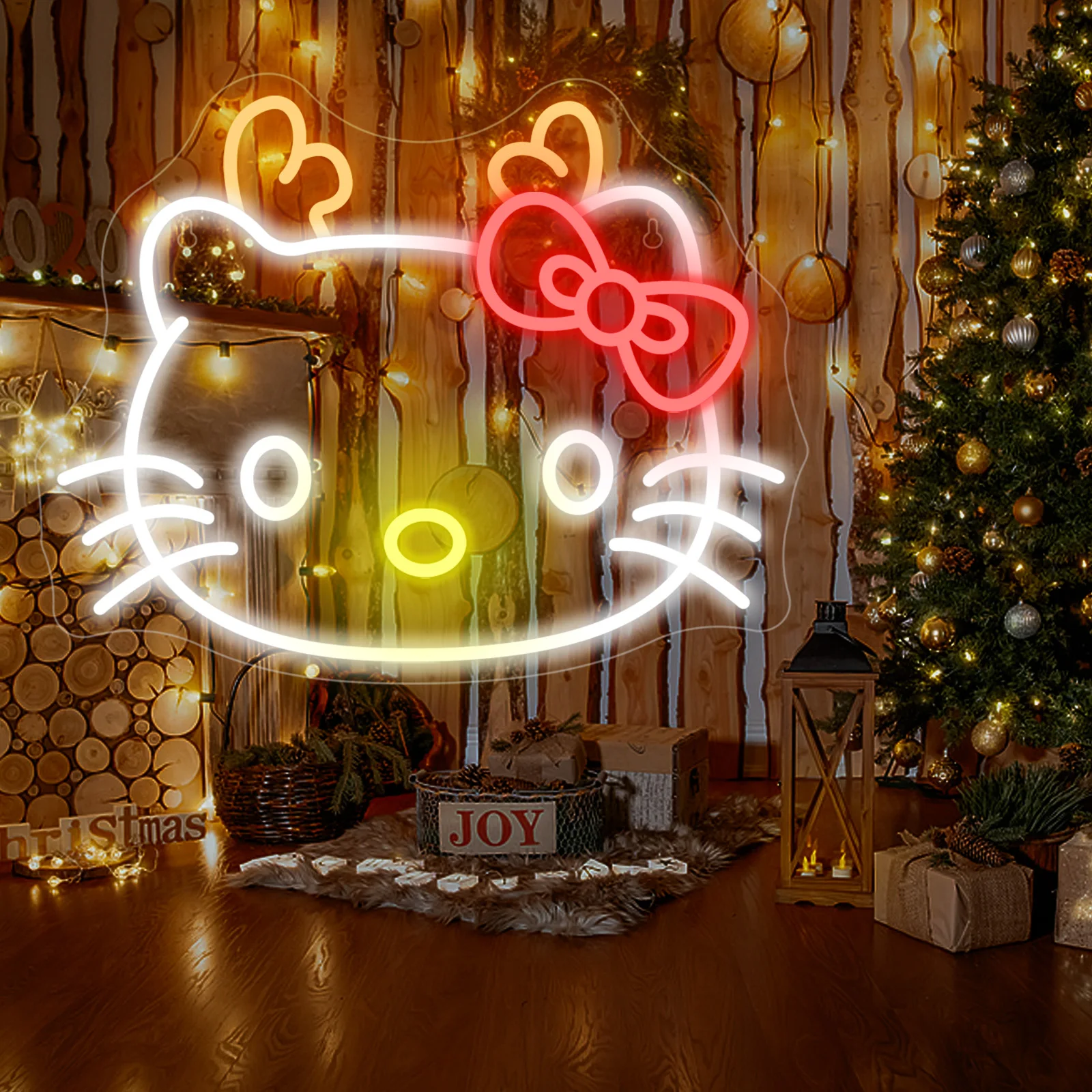 Hello Kitty Neon Led Sign With Deer Wall Decor Cute Cat Glowing Light For Home Bar Bedroom Party Dimmable Room Decoration