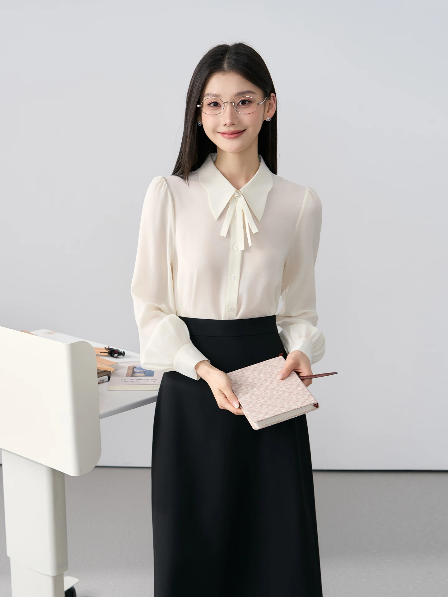 

Bertie Miss Yellow Sash Shirt Women's Spring Commute Interview Formal Top Professional Dress Shirt Elegant Style Long Sleeve