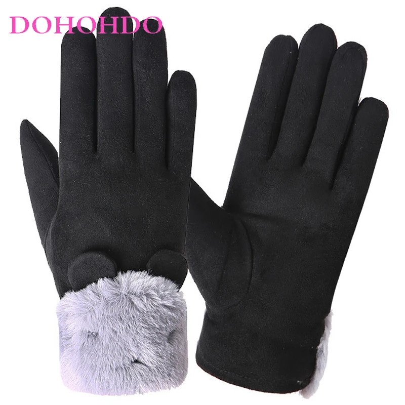 Guanti invernali da donna in pelle scamosciata e touch screen caldo e freddo imbottito in velluto Guanti neri Guanti da moto carini antiscivolo per equitazione all'aperto