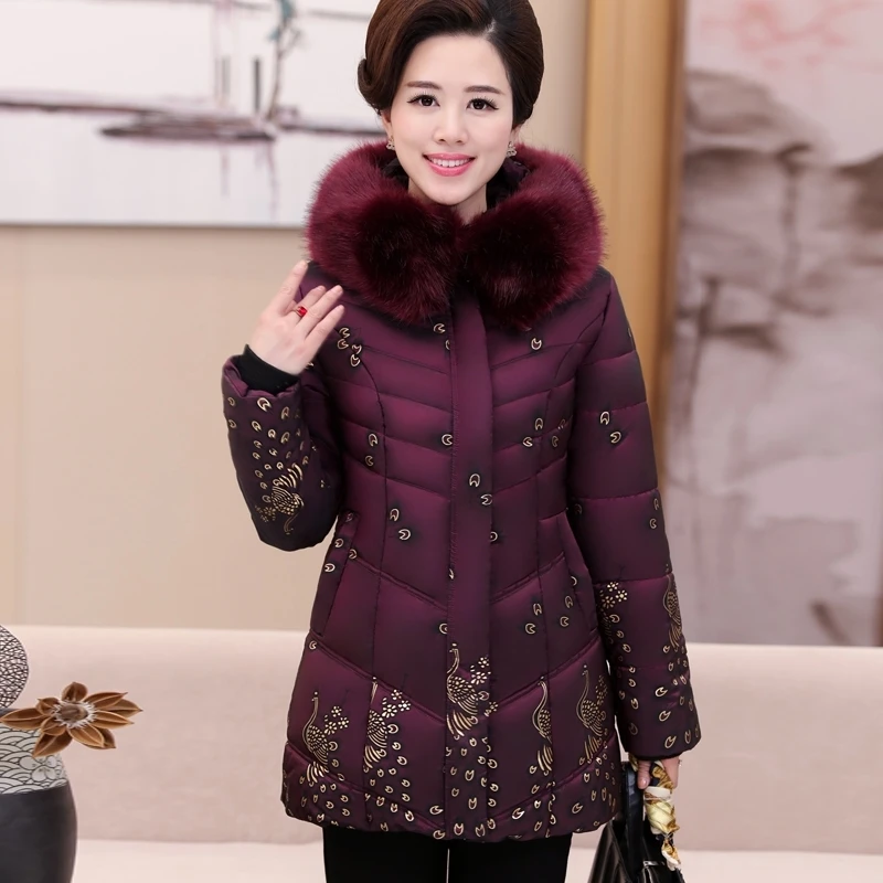 

Winter New Cotton Clothing Embroidery Coat Cotton-Padded Jacket Overcoat Fur Collar Clothes Mid-Length Women Outwear K146