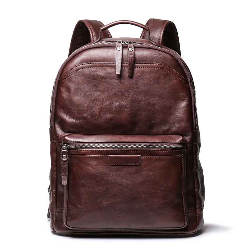 Man's Backpack Genuine Leather Unisex Big Capacity 15.6