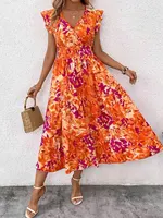 NOVEDAD DE VERANO 2025, vestido sin mangas con hombros descubiertos para mujer, estilo bohemio, cintura elástica, volantes, capas retorcidas