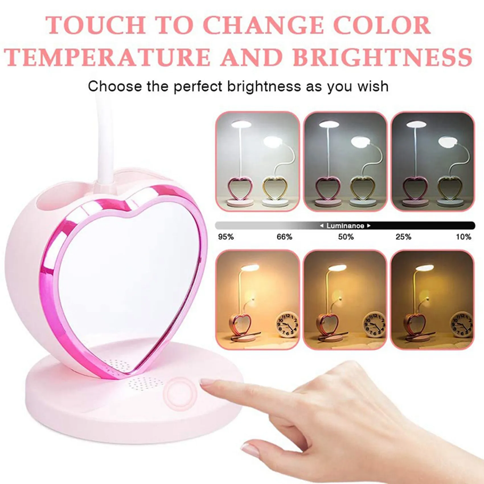 

SYW-2X LED Desk Lamp For Girls, Rechargeable LED Desk Lamp With USB Charging Port & Pen Holder, Eye-Caring Dimmable Pink
