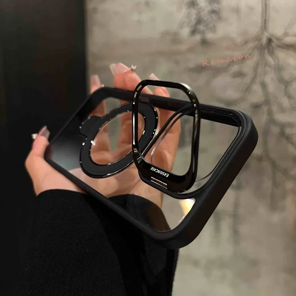 Luxury Ring Magnetic Glass Lens Stand Phone Case for iPhone 16 11 13 14 12 15 pro Max 16 plus Funda Magsafe Clear Protect Cover image 5