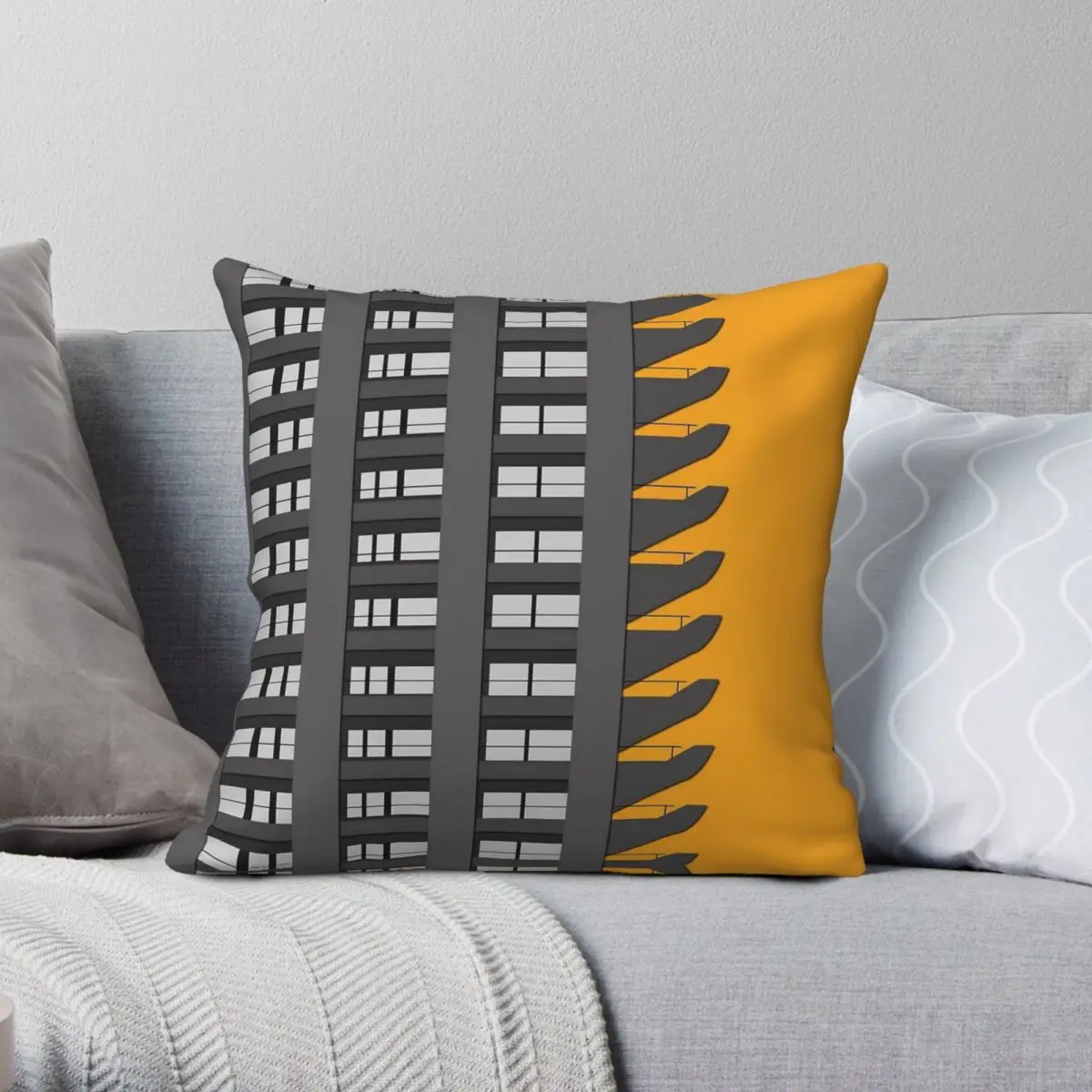 Iconic Barbican Orange Square Pillowcase Polyester Linen Velvet Printed Zip Decor Pillow Case Home Cushion Cover