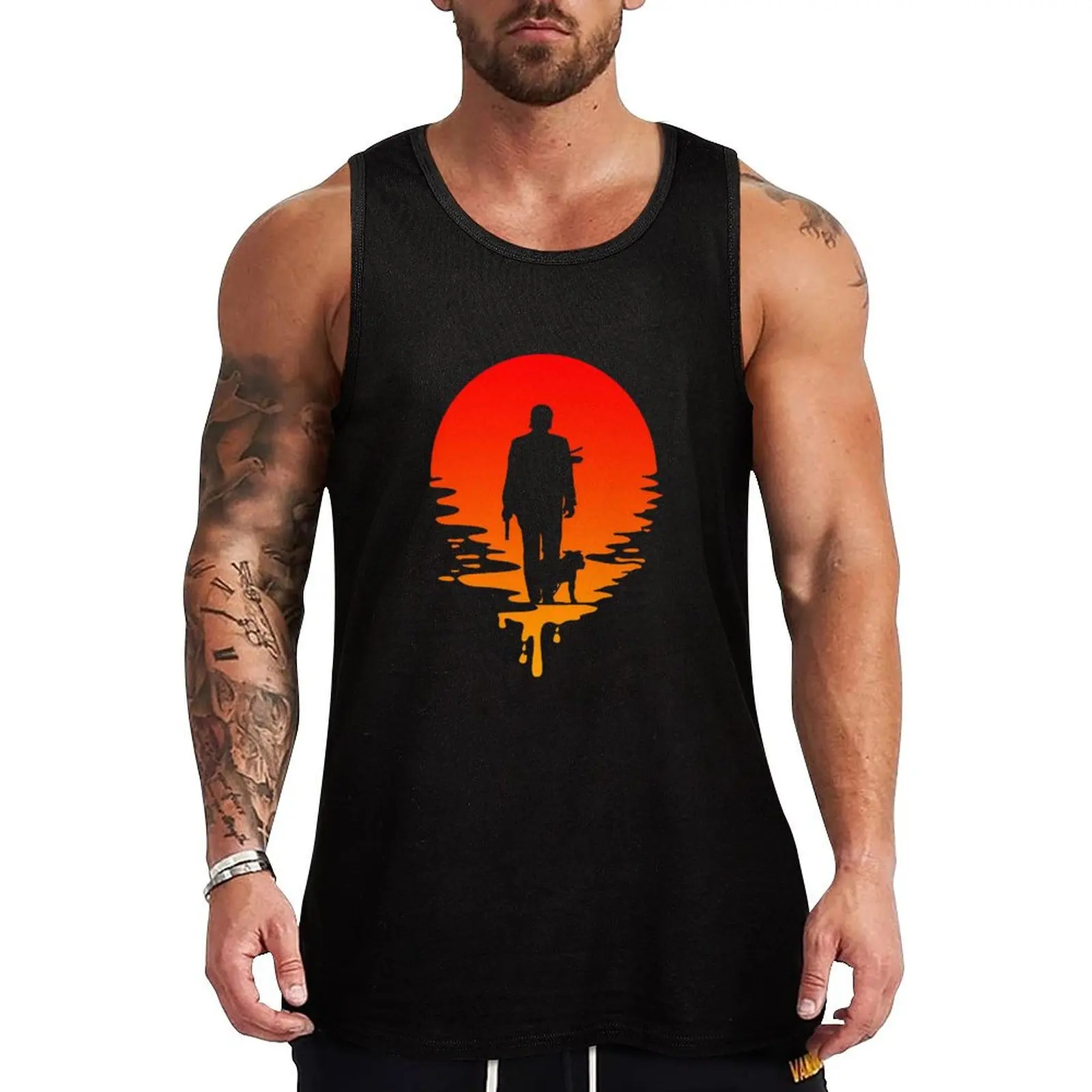 

man in sunset Tank Top Essential Sleeveless Shirt Solid Basic Tank Top