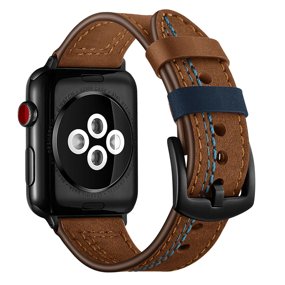 Leather Band For Apple Watch 6 5 4 SE 44mm 40mm 42mm 38mm Handmade Needlework Belt for iWatch Ultra 10 9 8 7 41mm 45mm 46mm 49mm