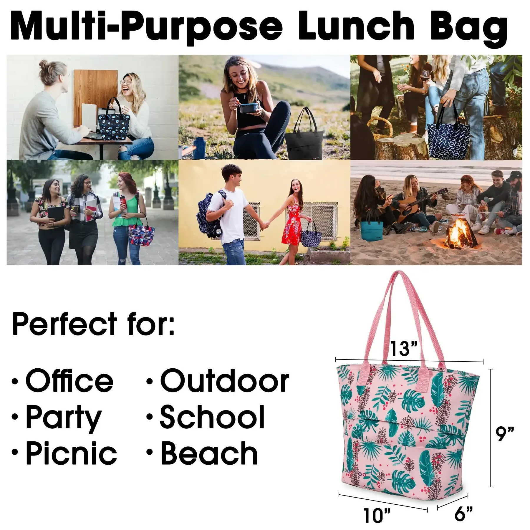 학교 및 직장용 여성용 Lola 절연 점심 토트 백, 팜 리프