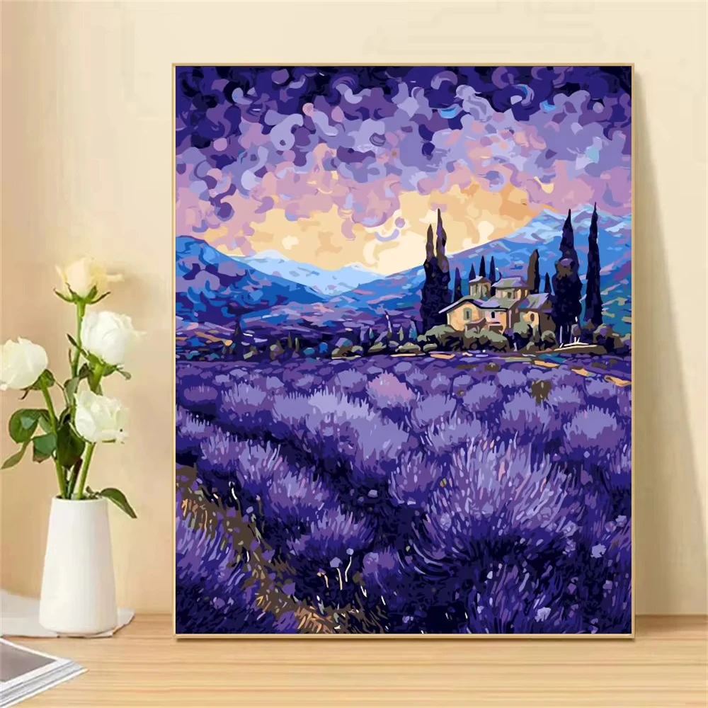 

MINISO DIY Oil Painting By Numbers Lavender Manor Wall Decor Gifts Frameelss