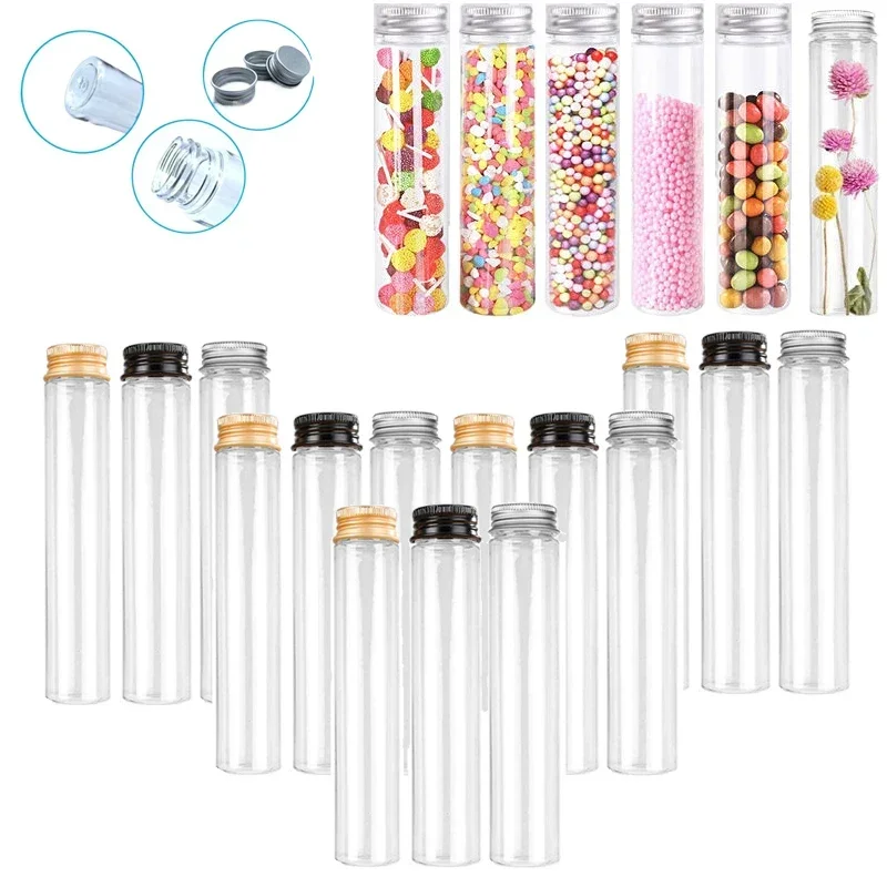 

50Pcs 50-110ml Clear Plastic Test Tubes Bottles Straight Bottle Containers For Wedding Spices Dried Flowers Candy Storage Decor