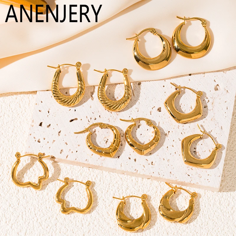 ANENJERY 316L Stainless Steel Geometric Line V-shaped Earrings for Women Personality Special Jewelry Gifts Wholesale