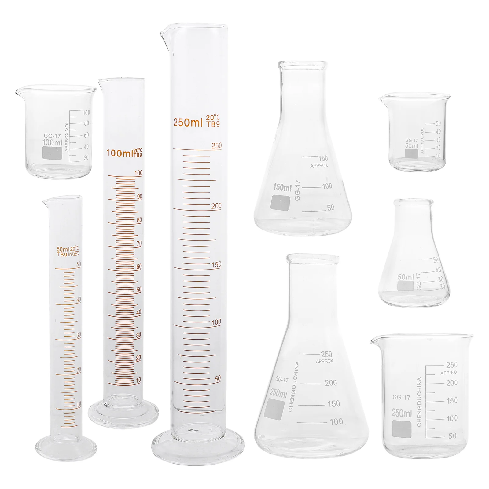 

Набор из 9 стеклянных градуированных цилиндров и конических колб, лабораторный измерительный прибор для химических экспериментов и