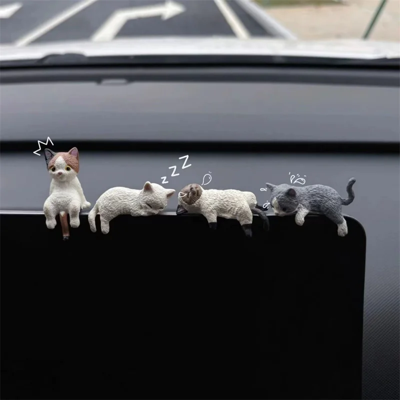 4pcs Cute Car Center Console Decoration Ornaments Kitten Action Figure Auto Dashboard Rearview Mirror Decoration Car Accessories