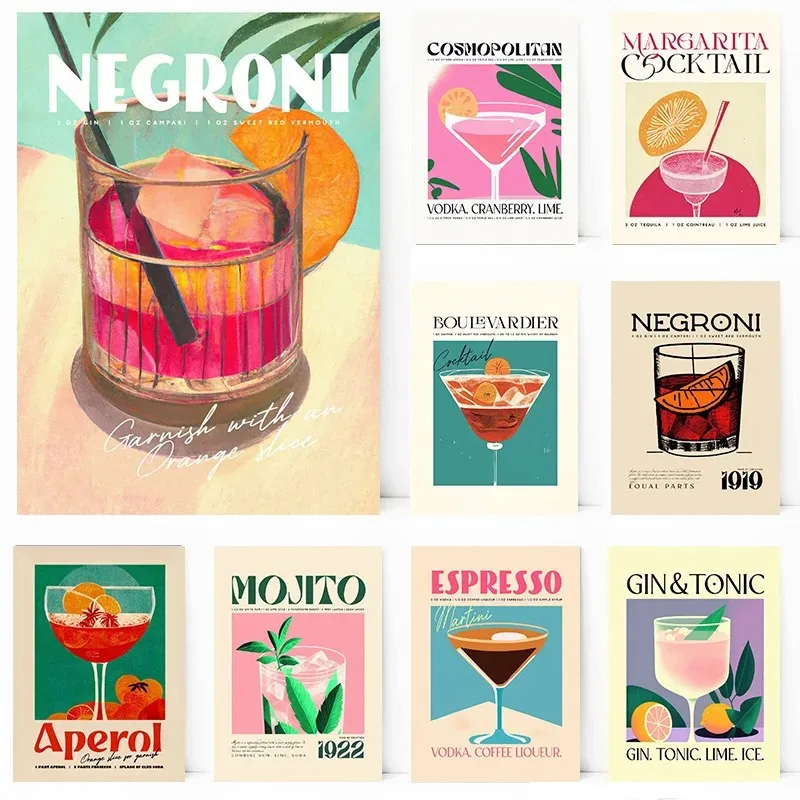 Classic Cocktail Negroni Mojito Bar Bartender Poster Print Wall Art Pictures Canvas Painting Living Room Bedroom Home Decor G