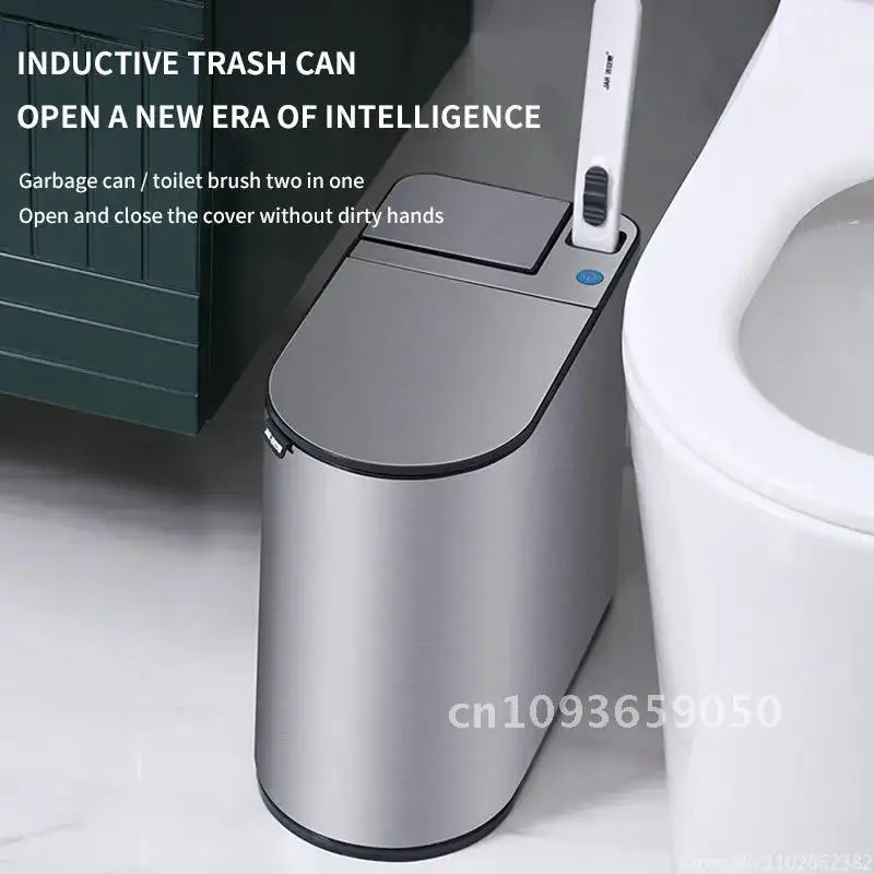 Stainless Steel 7L Smart Trash Can Toilet Brush Set Waterproof Bin Bathroom Smart Narrow for Sensor Lid Bucket Trash Garbage