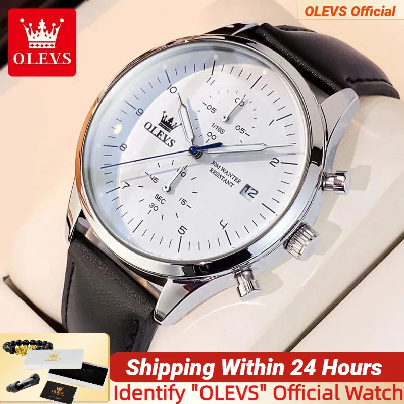 

OLEVS Original Men's Watches Luxury Top Brand Leather strap Quartz Male WirstWatch Waterproof Date Business Quartz Watch for Man