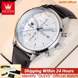 Olevs original relógios masculinos de luxo marca superior pulseira de couro quartzo masculino wirstwatch data à prova dwaterproof água negócio relógio de quartzo para o homem