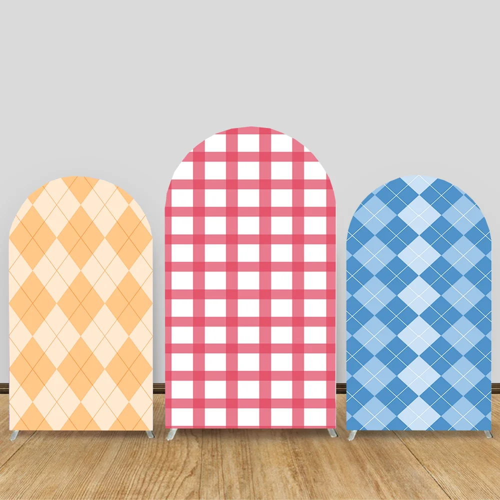 

Grid Arch Backdrop Cover Stripe Square Check Gender Reveal Party Decor Baby Shower Decoration Birthday Background