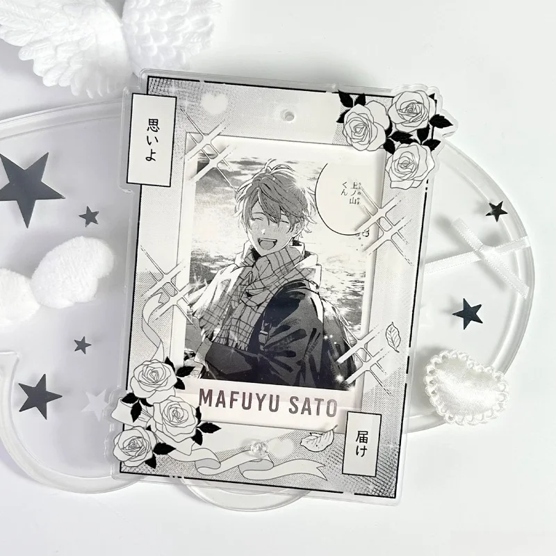 Shojo Manga 3/3.5inch Acrylic Photo Frame, Rose Pattern Card Display Case, for Anime Kpop Collectibles Desk Decor Shooting Prop