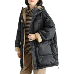 2025 Winter 90% White Duck Down Jacket Women's Fashion Loose Hooded Jacket Warm Thick Snow Parkas Female Winter Down Outerwear