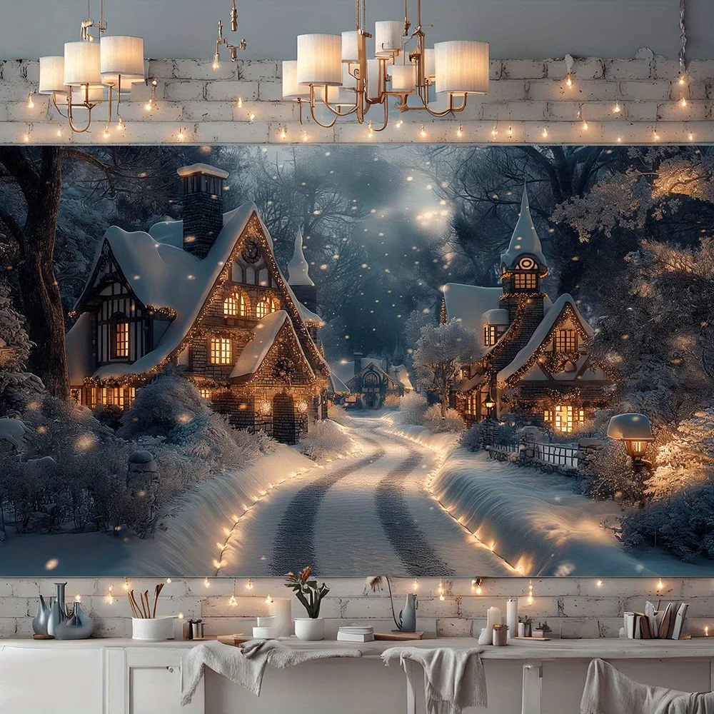 Winter Landscape Theme Christmas Village Background Snow Town House Street Snowfield Party Family Photography Decoration Prop