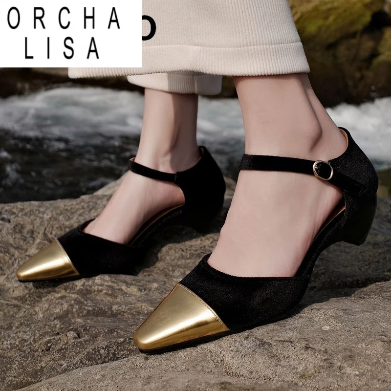 

ORCHA LISA 2025 Fashion Women Sandals Square Toe Wedges 5cm Buckle Strap Mixed Color Flock Suede Big Size 45 46 47 48 Sexy Shoes