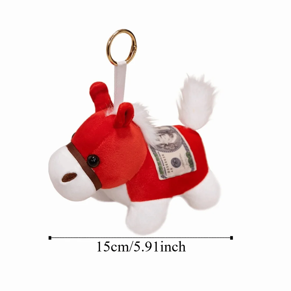 Portachiavi cavallo peluche cartone animato Copia ciondoli denaro Portachiavi animale di peluche Ornamenti di Capodanno Figurina zodiacale Pony Ciondolo zaino