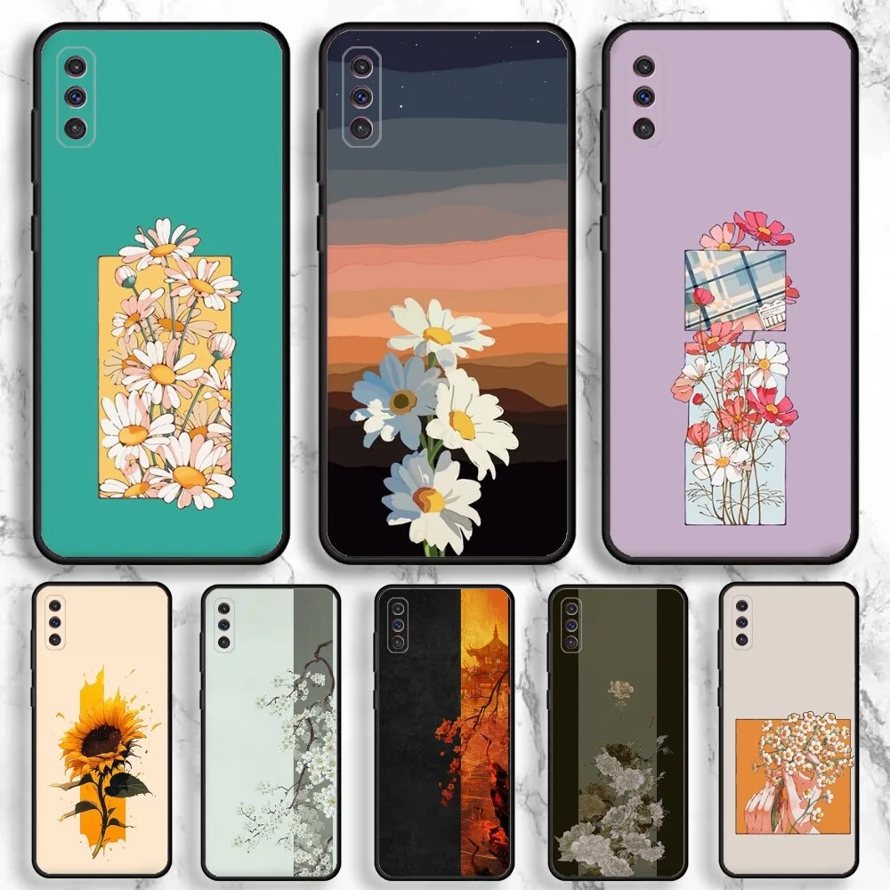 Aestheticism Flower Art Cute Phone Case For Samsung Galaxy A13,A21s,A22,A31,A32,A52,A53,A71,A80,A91 Soft Black Phone Cover