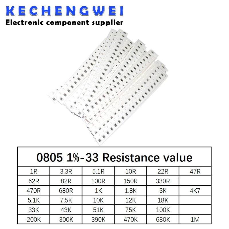 0805 SMD Resistor Kit Assorted Kit 1ohm-1M ohm 1% 33valuesX 20pcs=660pcs Sample Kit