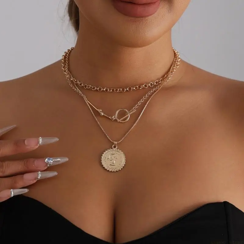 31BF Antique Inspired Alloy Pendant Necklace Inspirational Portrait Charm Daily Wear