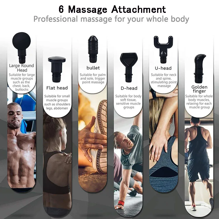 مسدس تدليك العضلات قوي محمول باليد مع فافة اهتزاز 4 رؤوس