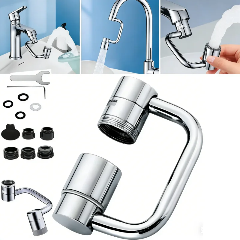 

Универсальный поворотный удлинитель для кухонного смесителя из нержавеющей стали 1080° с двумя режимами и адаптером, защита от брызг, аксессуар для раковины в ванной, 1 шт.