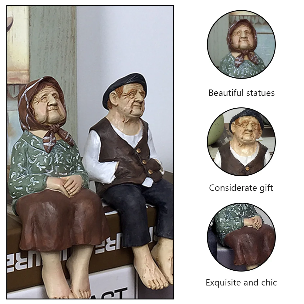 

Grandpa Grandma Decorations Old Couple Figurines Elderly Resin Sculpture Mini Statue Grandparents Ornament