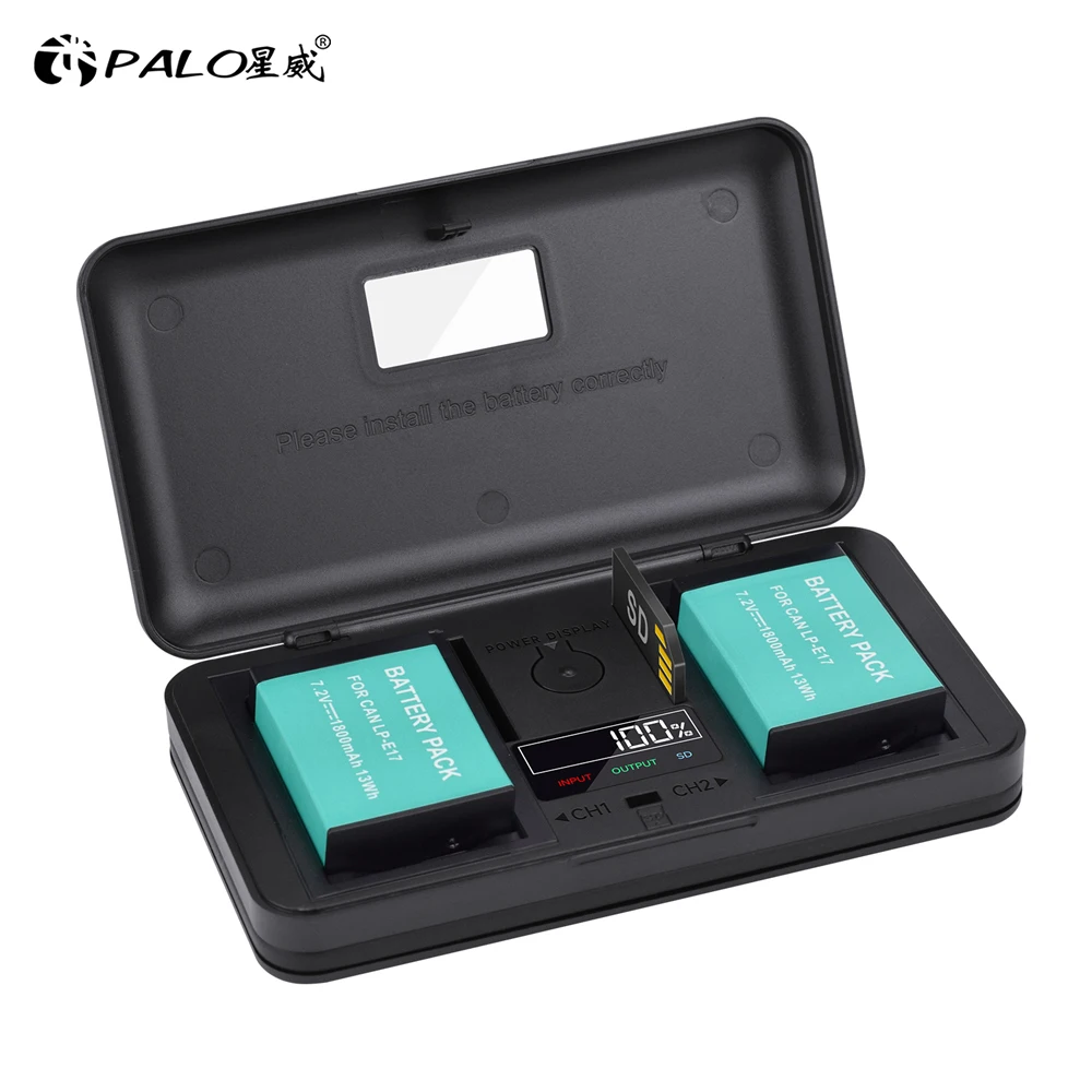 

PALO LPE17 LP E17 LP-E17 Battery + Storage Box LCD Dual Charger for Canon EOS 200D M3 M6 750D 760D T6i T6s 800D 8000D Kiss X8i