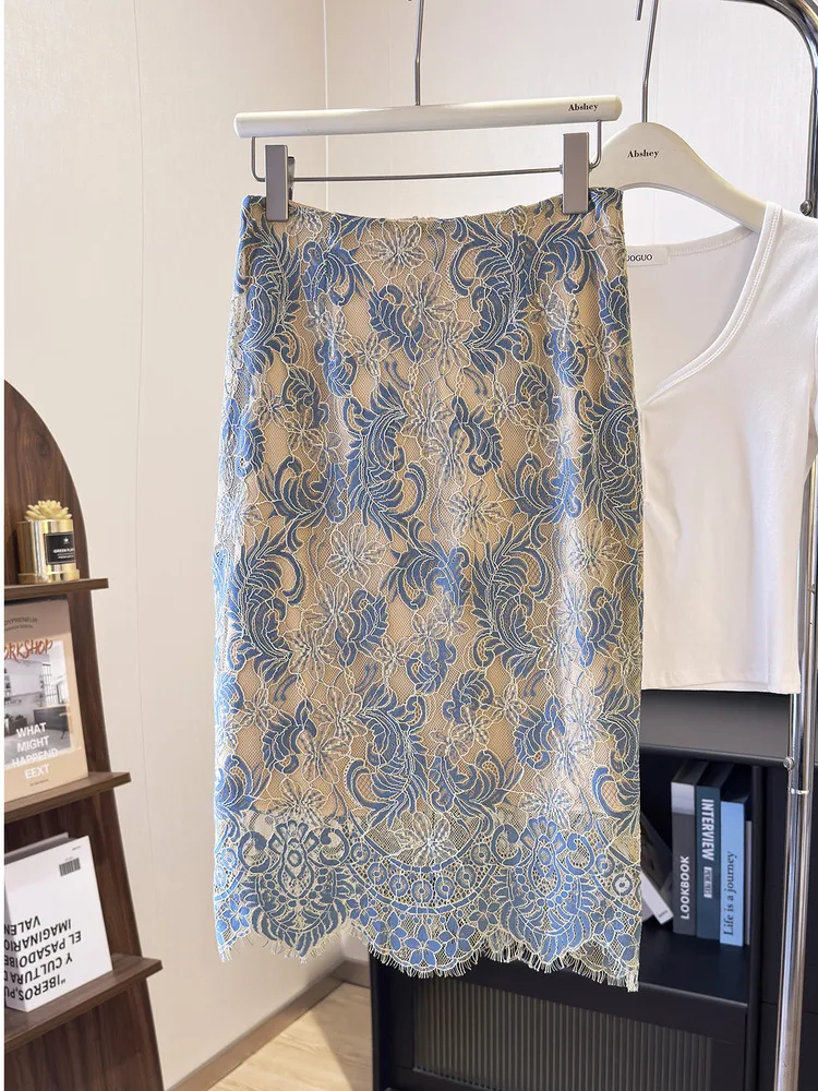 New In 2026 High-waisted Slit Bodycon Midi Skirt Women's Summer Sexy Elegant Slimming Lace Skirts