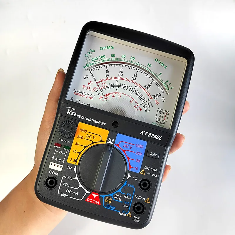 KT8260L High Precision Analog Multimeter Pointer Display AC DC 1000V 10A 20MΩ Handheld Resistance Tester with Backlight