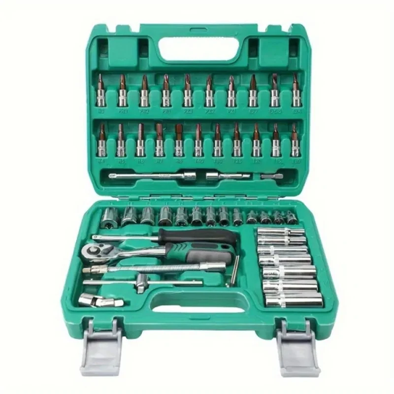 

53 PCS Auto Repair Small Flying 72 Tooth Quick Ratchet Wrench S2 Batch Head Dual-purpose Wrench Extension Socket Tool Set