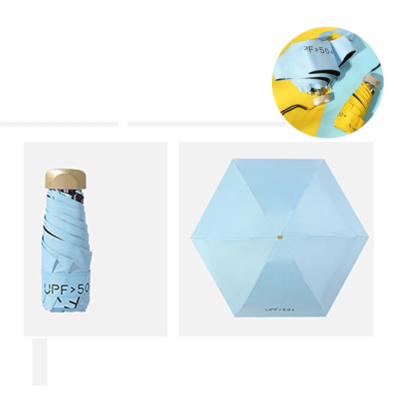 Mini sombrilla de bolsillo con protección UV portátil, paraguas plegable con revestimiento impermeable, protección contra la lluvia y el sol