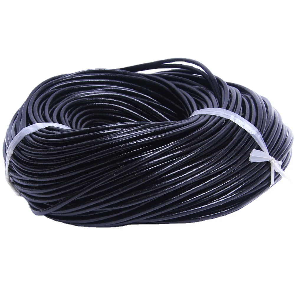 2M Schwarzes Echtes Rundes Lederband aus Rindsleder für DIY-Halsketten, Armbänder und Schmuckherstellung – Detail 3