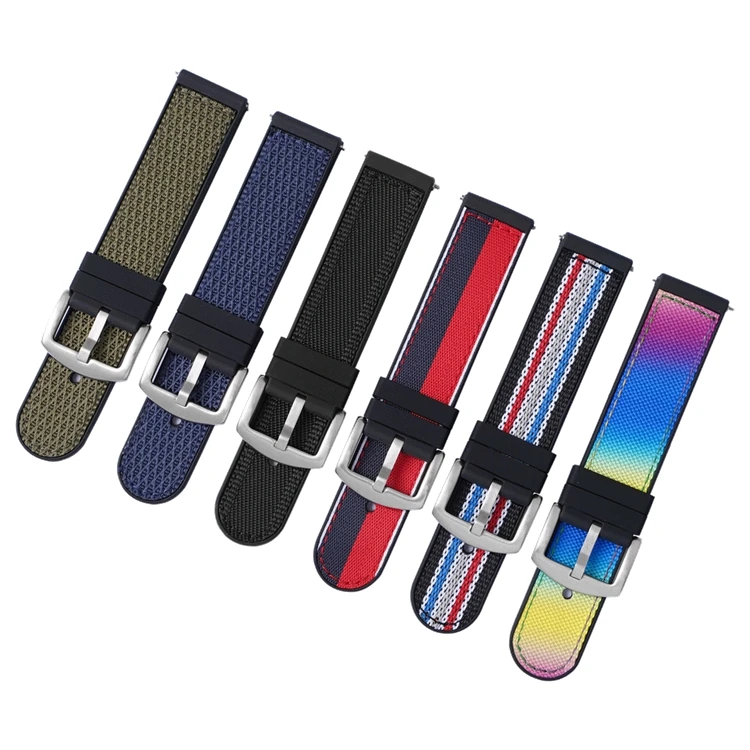 20mm 22mm Woven Nylon Silicone Strap Quick Release Soft Rubber Sport Waterproof Men Replacement Watch Band Bracelet Accessories